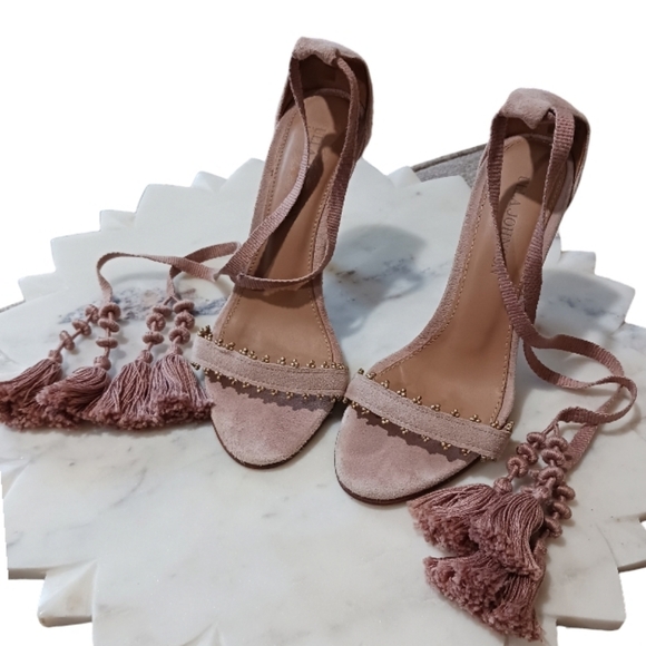Ulla Johnson Dani Tassel Heels Rose Suede - Picture 2 of 16
